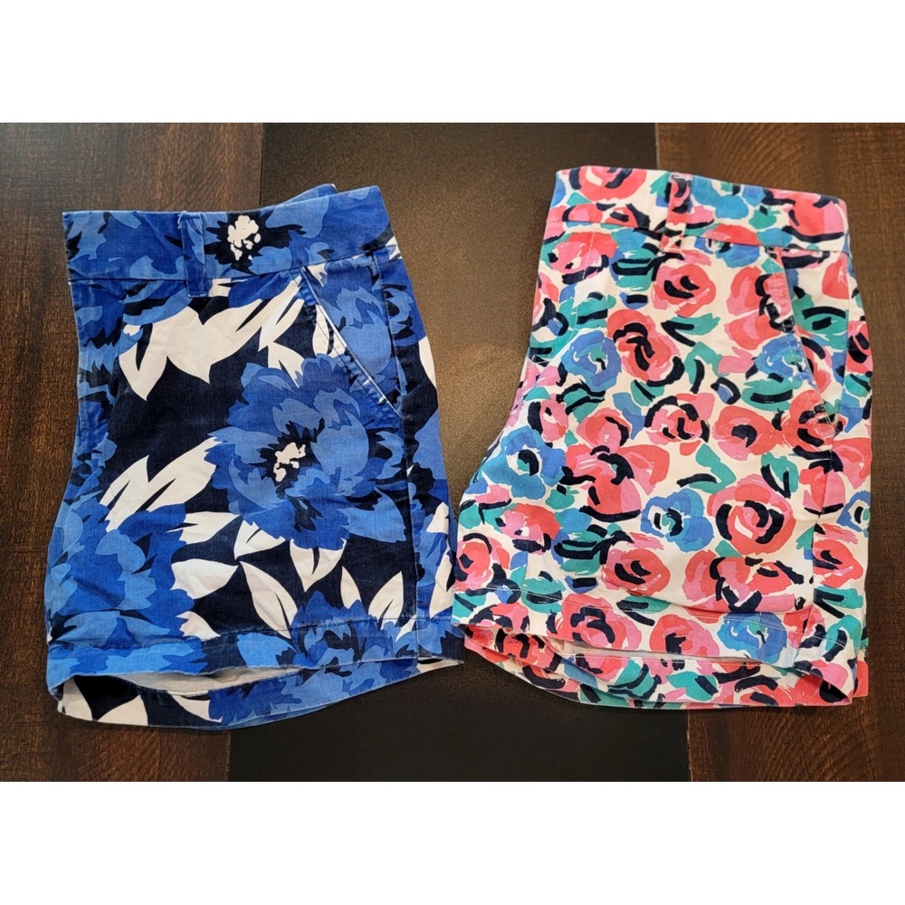 Lot 2 Tommy Hilfiger sz 4 Twill Chino Shorts Floral Khaki Blue Pink 100%‎ Cotton